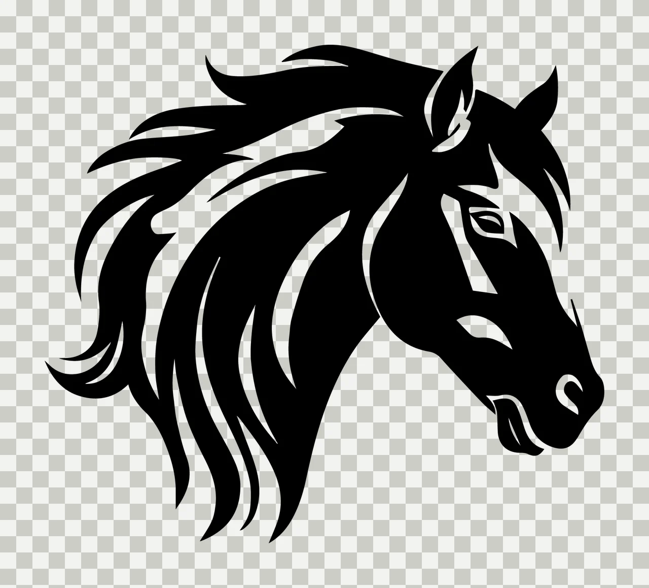 Horse Head With Silhouette And Profile In Black transparency and detail preview thumbnail