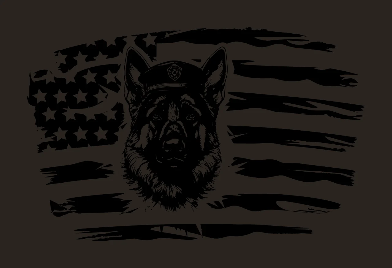 Dog German Shepherd Wearing Hat Over Flag head and American contrast preview thumbnail