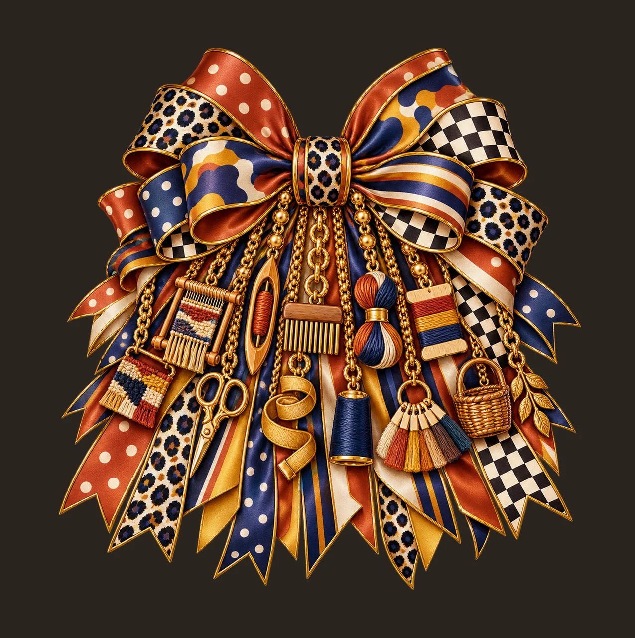 Weaving Artist Bow Charm PNG, Gold Chain Charms, Transparent Sublimation Design, Digital Download contrast preview thumbnail