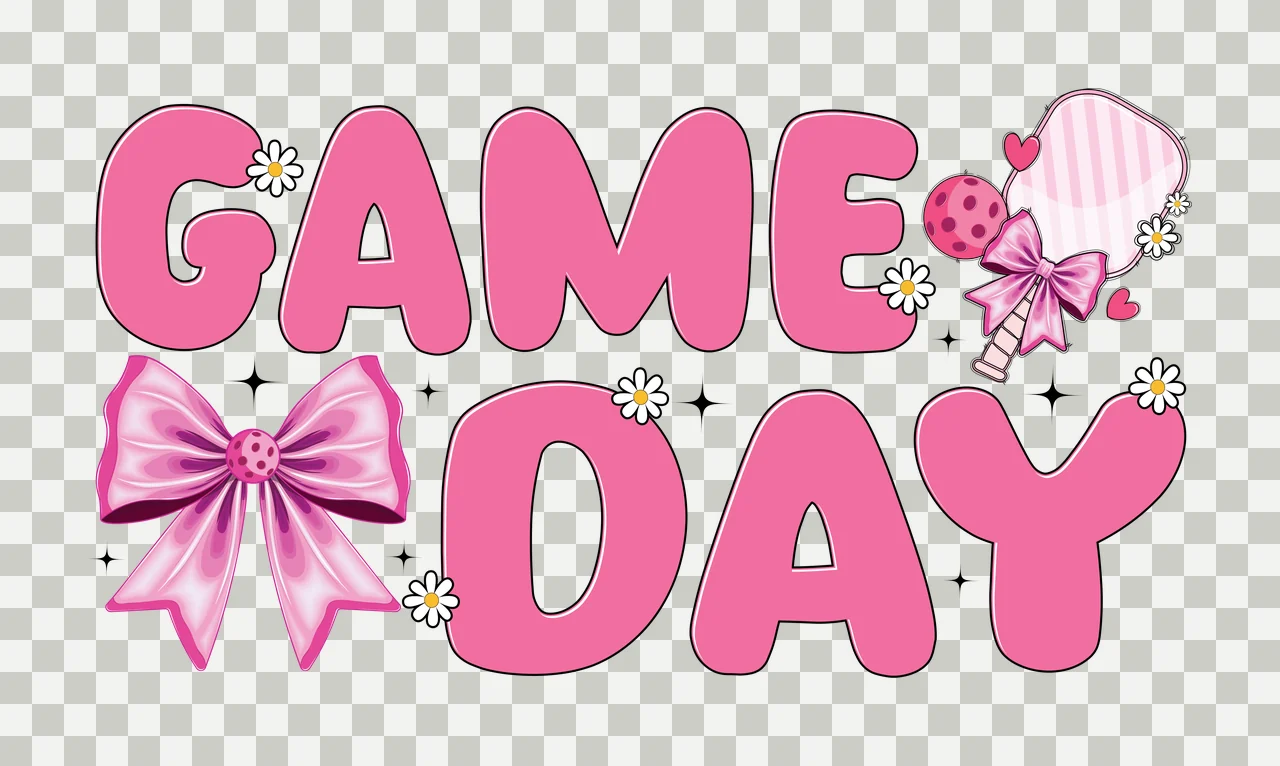 Game Day Text With Bow And Stars displayed star flower bubbly font transparency and detail preview thumbnail
