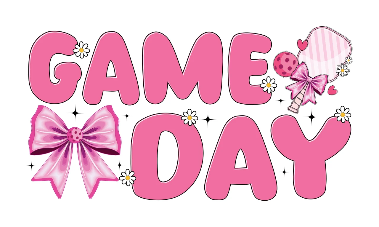 Game Day Text With Bow And Stars displayed star flower bubbly font
