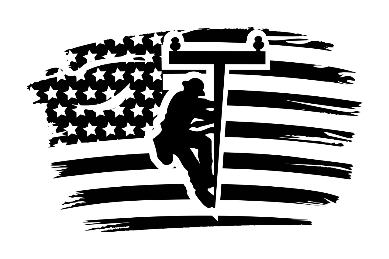 Lineman Climbing Pole With Flag Background utility silhouette