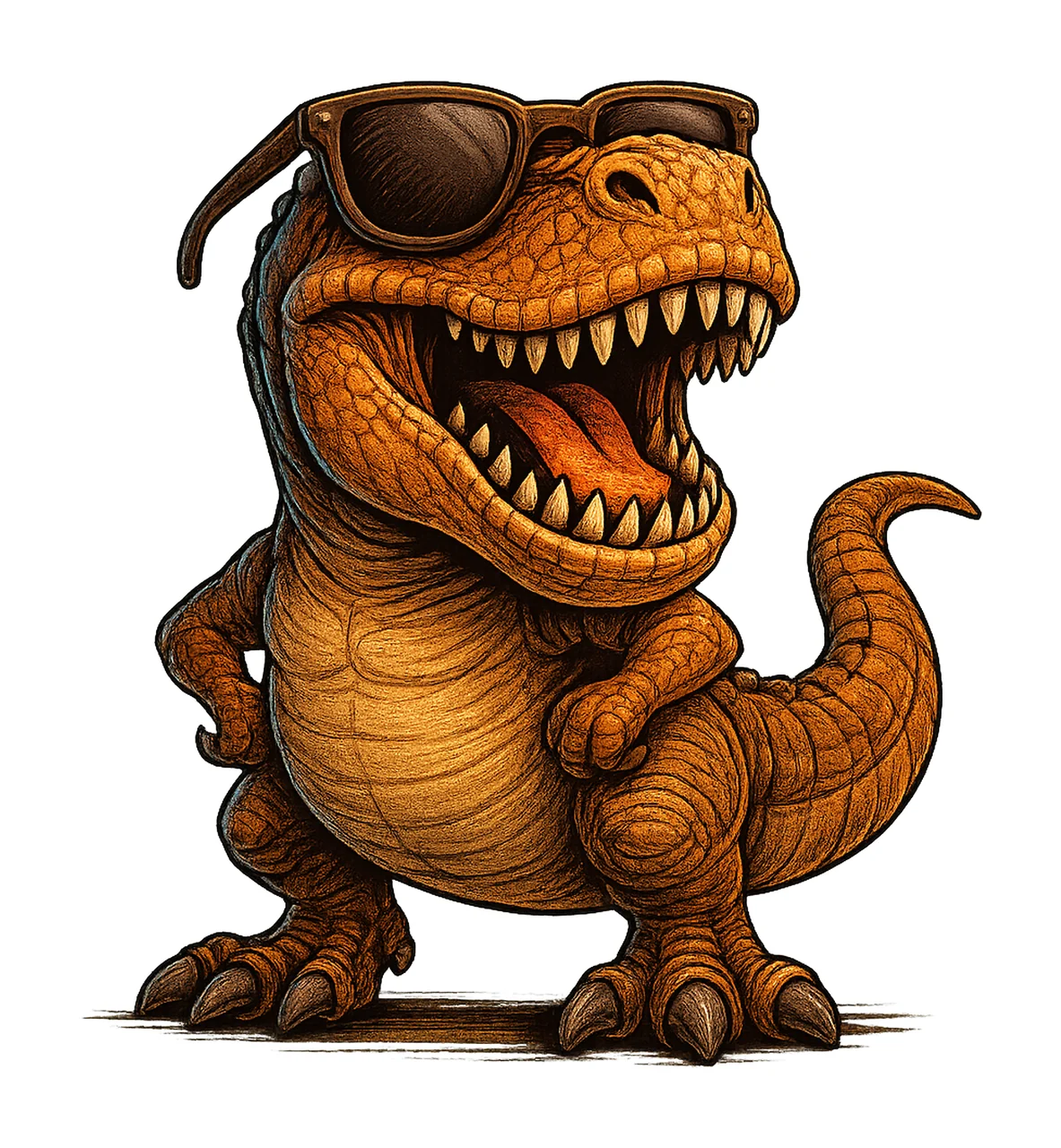 Mini Rex With Glasses Cute Dinosaur Artwork Fun Kids Shirt