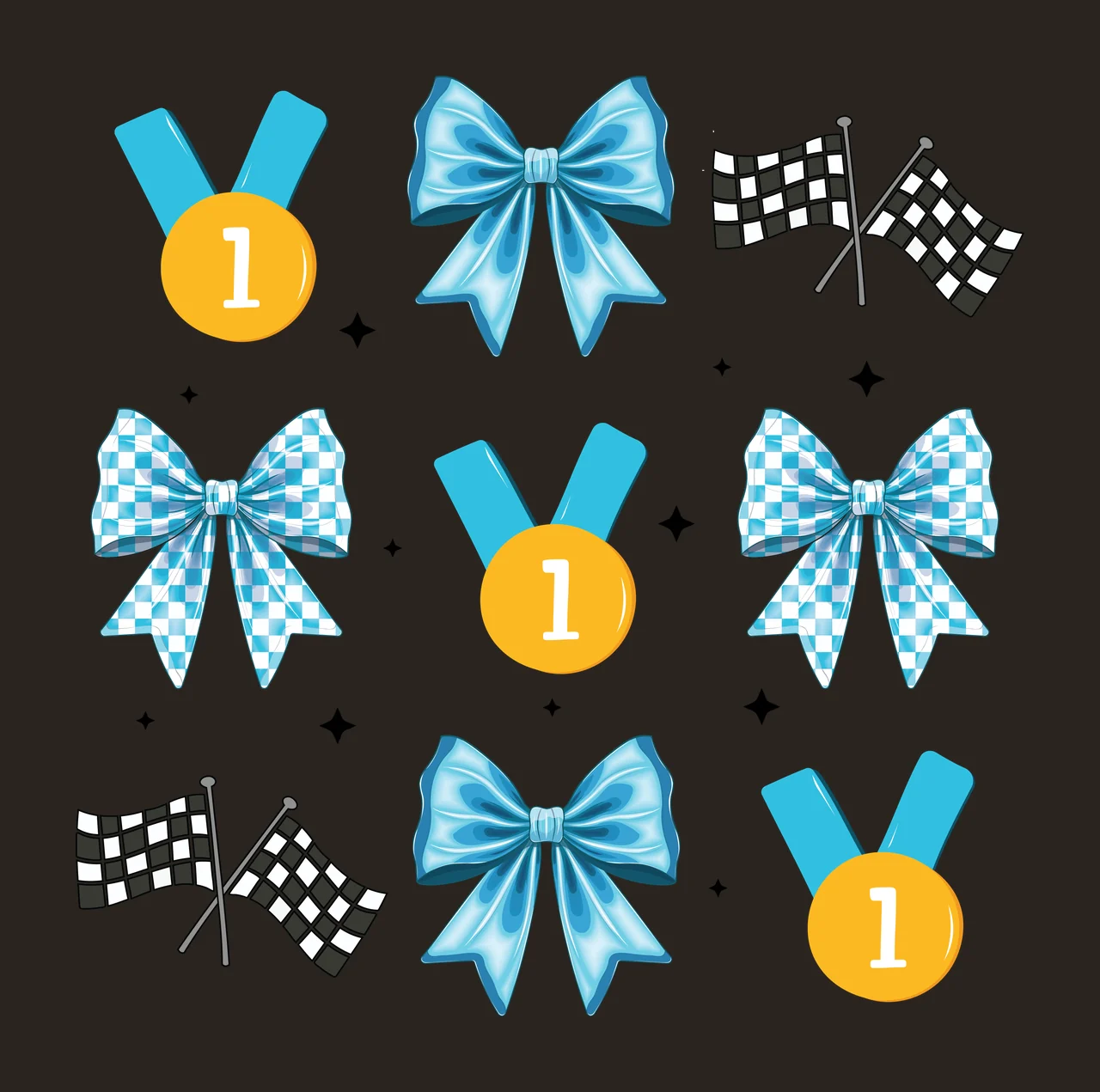 Bow Set Of Black Silhouettes Including Bows Medals and flags contrast preview thumbnail