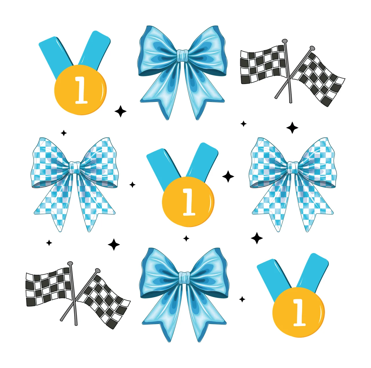 Bow Set Of Black Silhouettes Including Bows Medals and flags