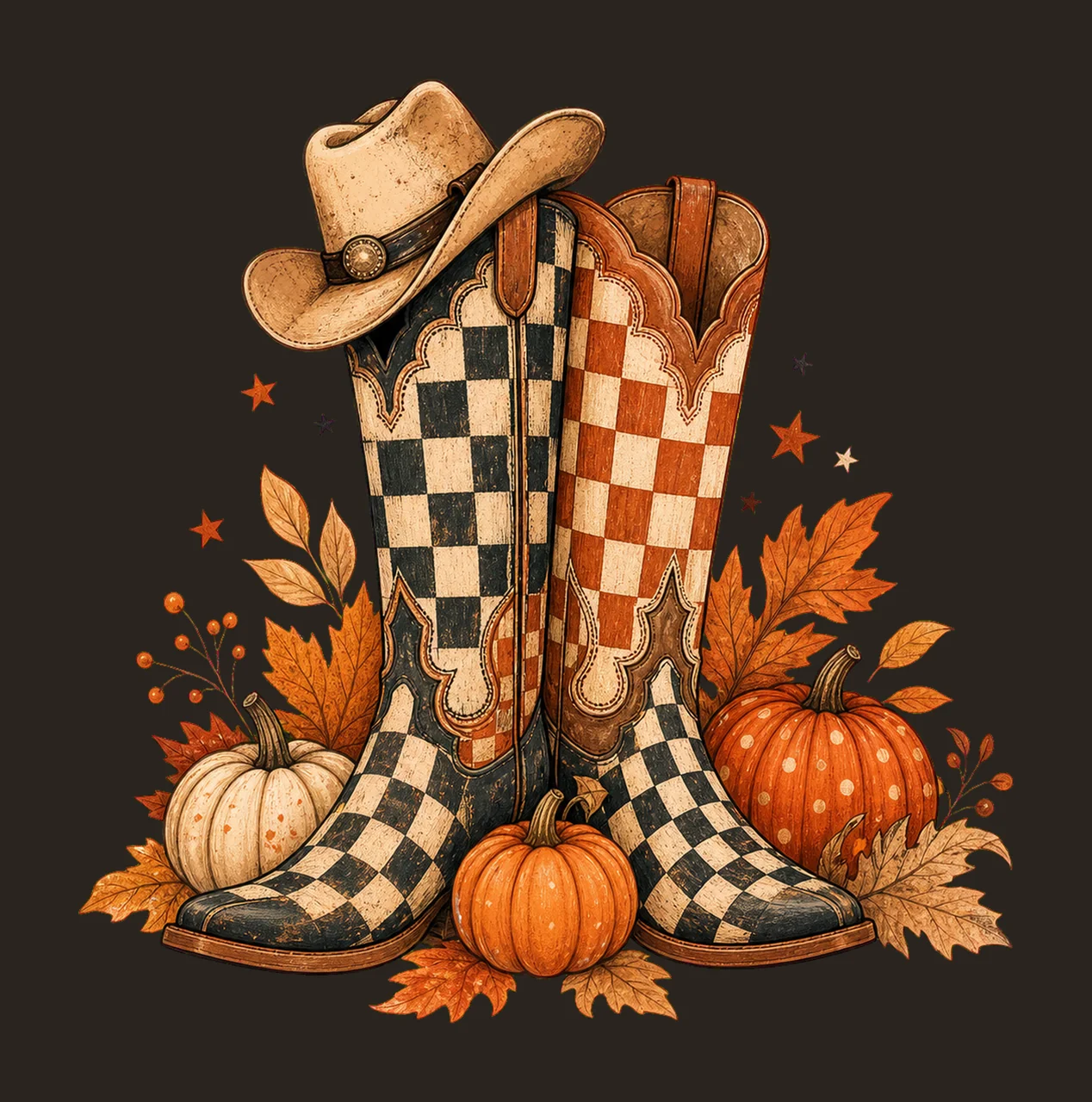 Cowboy Boots Checkered Fall Brushstroke Fall Variation A contrast preview thumbnail