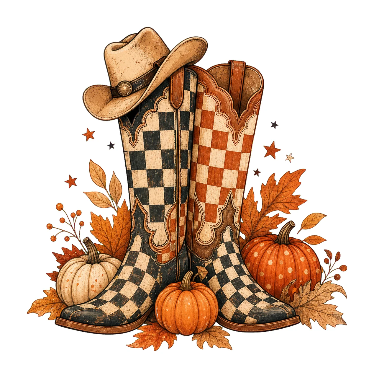 Cowboy Boots Checkered Fall Brushstroke Fall Variation A