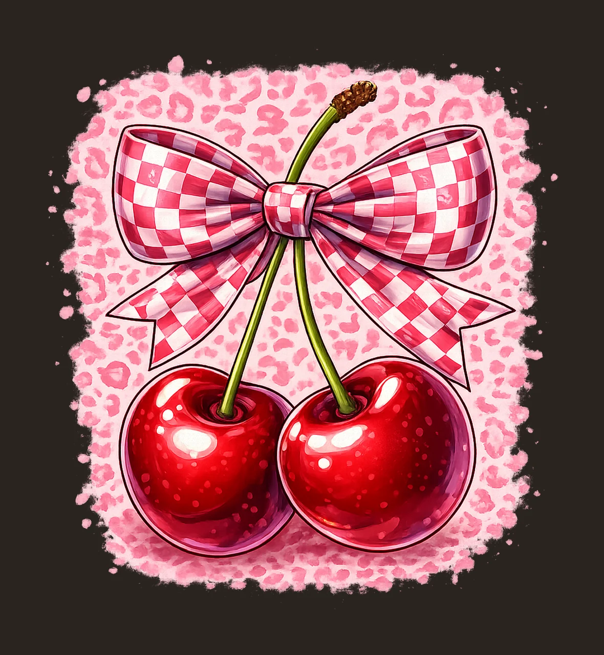 Cherry Bow Checker Bow Cherry Sublimation Design Retro Fruit contrast preview thumbnail