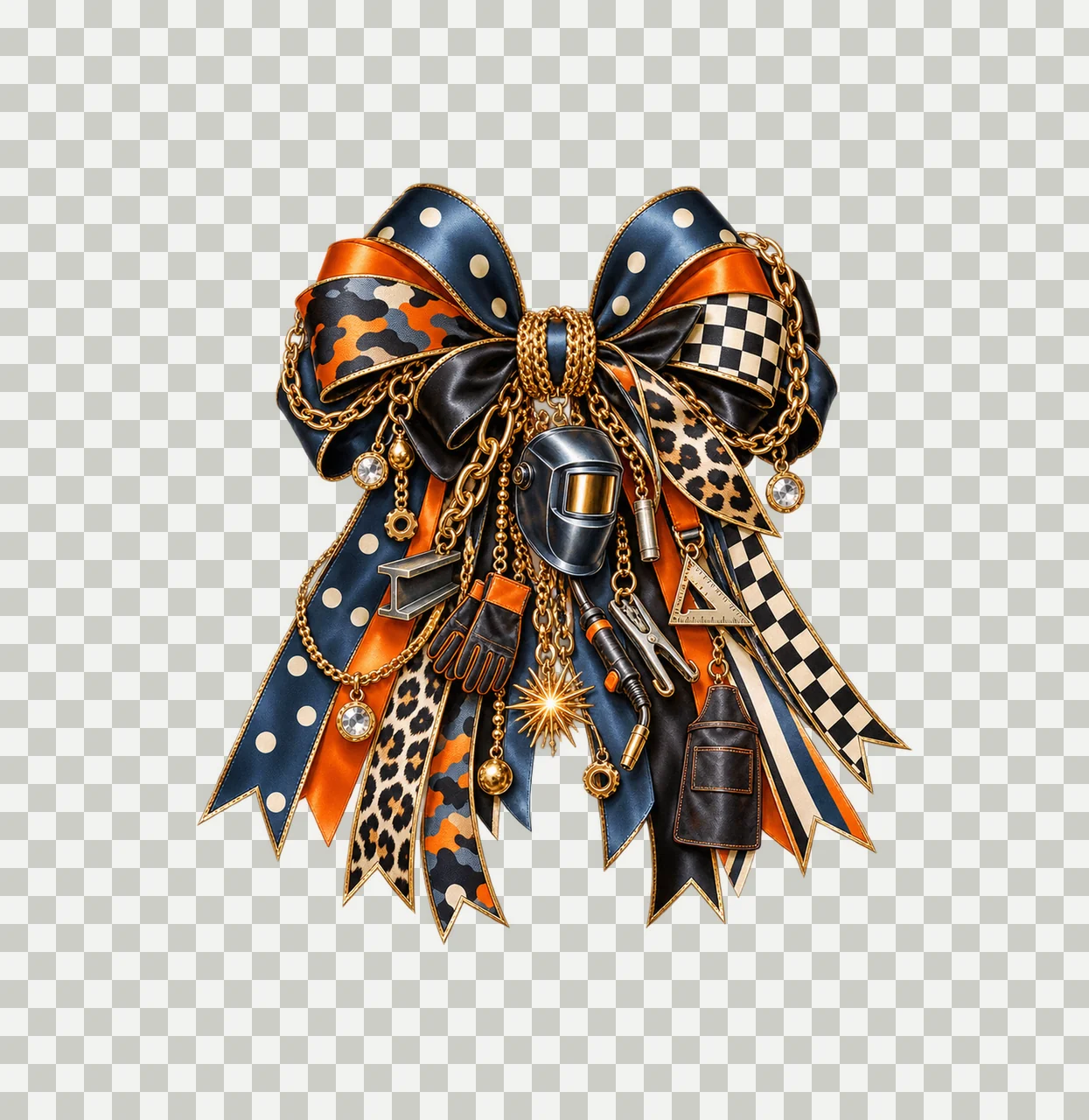 Welder Bow Charm PNG, Themed Gold Chain Charms, Coquette Ribbon Sublimation Design, Transparent Digital Download transparency and detail preview thumbnail