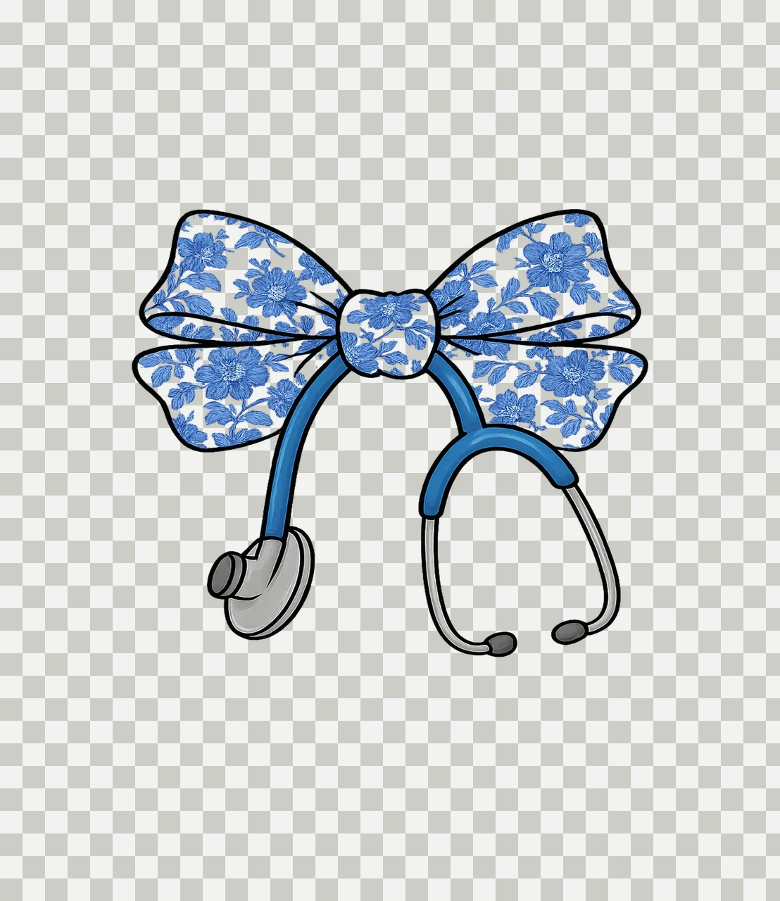 Floral Bow With Stethoscope pattern blue cartoon black grey transparency and detail preview thumbnail