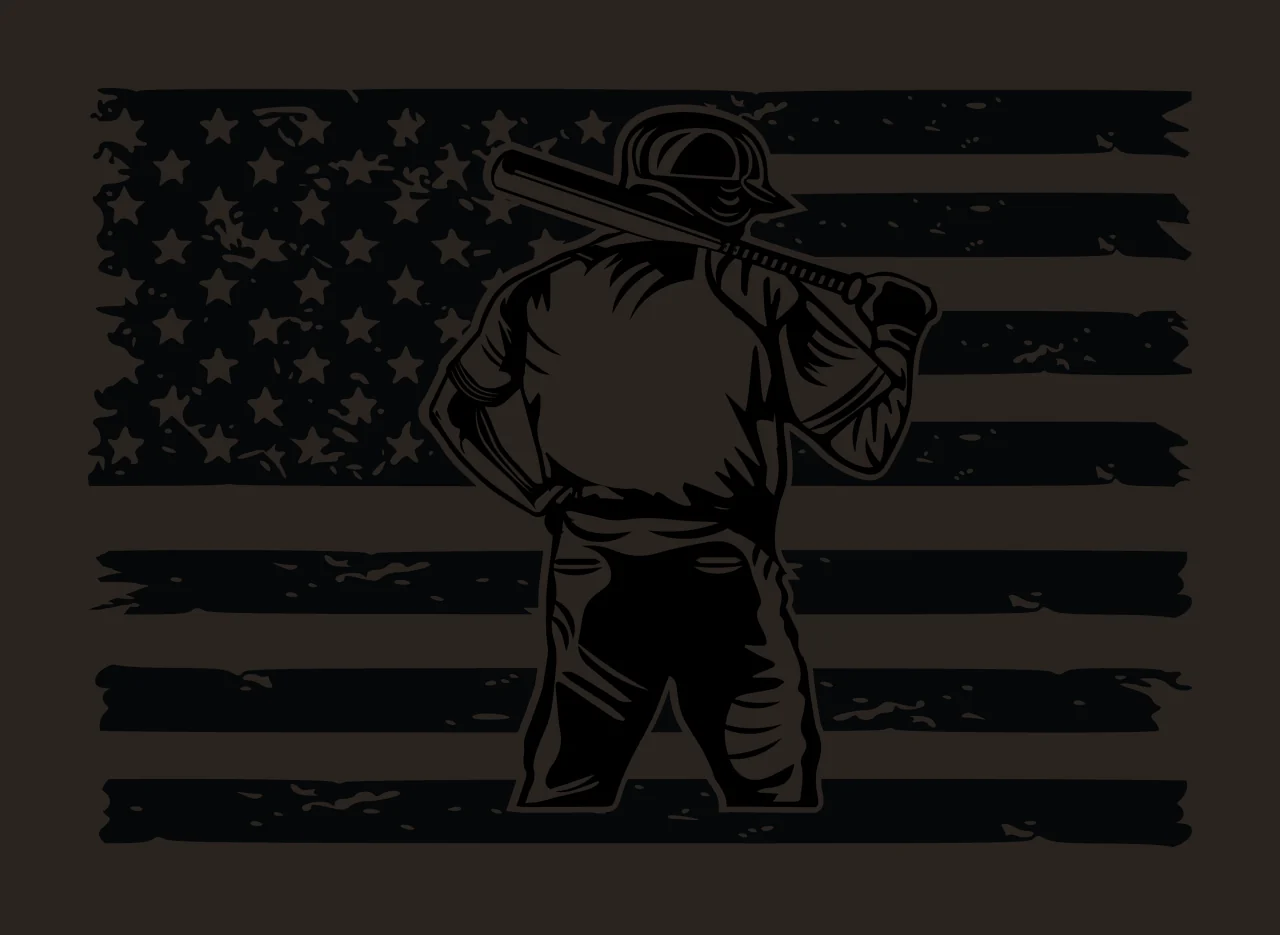 Baseball Player Distressed Flag Silhouette standing bat black contrast preview thumbnail