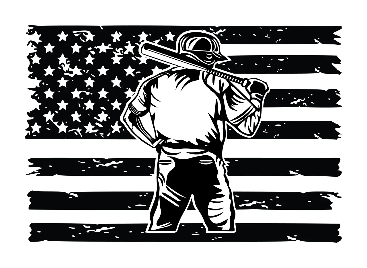 Baseball Player Distressed Flag Silhouette standing bat black
