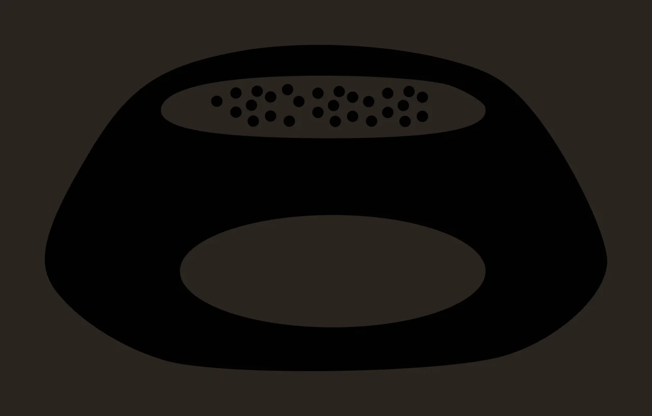 Abstract geometric icon Illustration with black oval shape, white horizontal band, scattered black dots and lower white oval contrast preview thumbnail