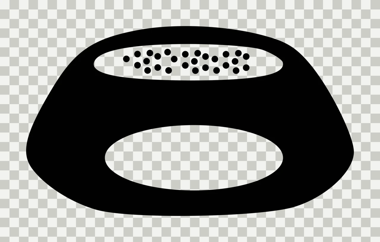 Abstract geometric icon Illustration with black oval shape, white horizontal band, scattered black dots and lower white oval transparency and detail preview thumbnail