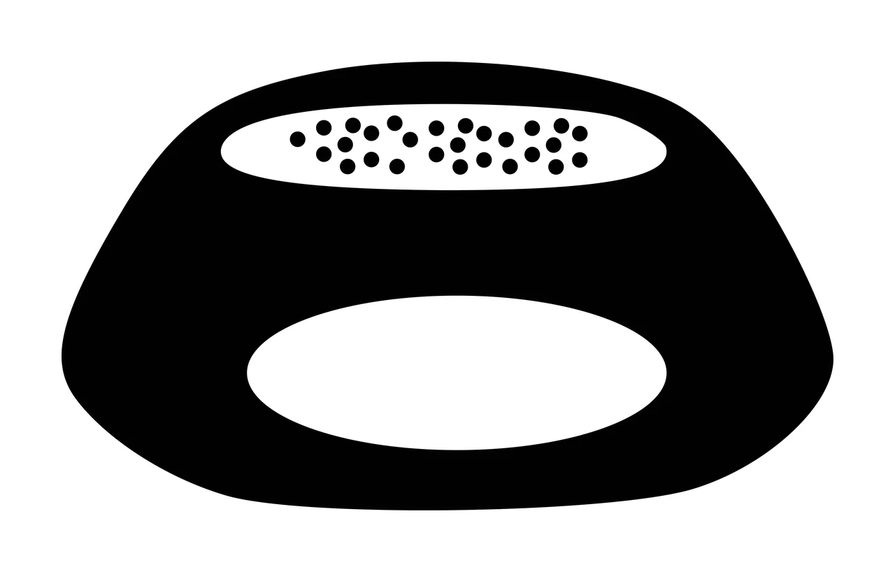 Abstract geometric icon Illustration with black oval shape, white horizontal band, scattered black dots and lower white oval