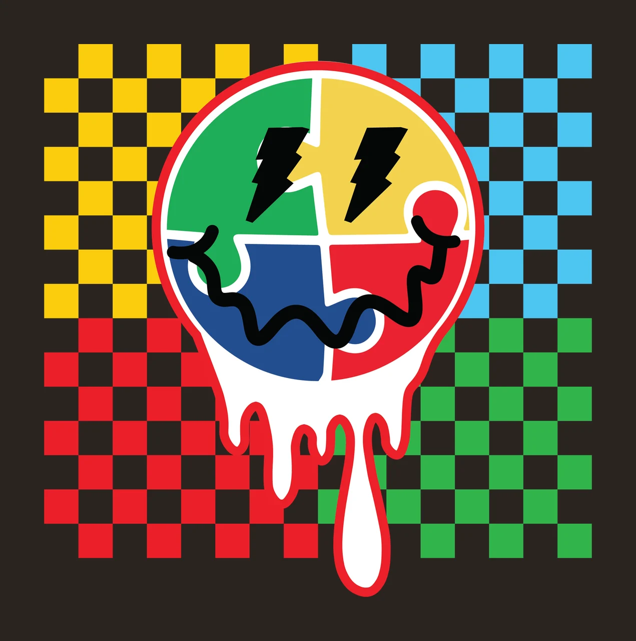 Black Dripping Circle On Checkerboard pattern white and 1 F16 autism contrast preview thumbnail