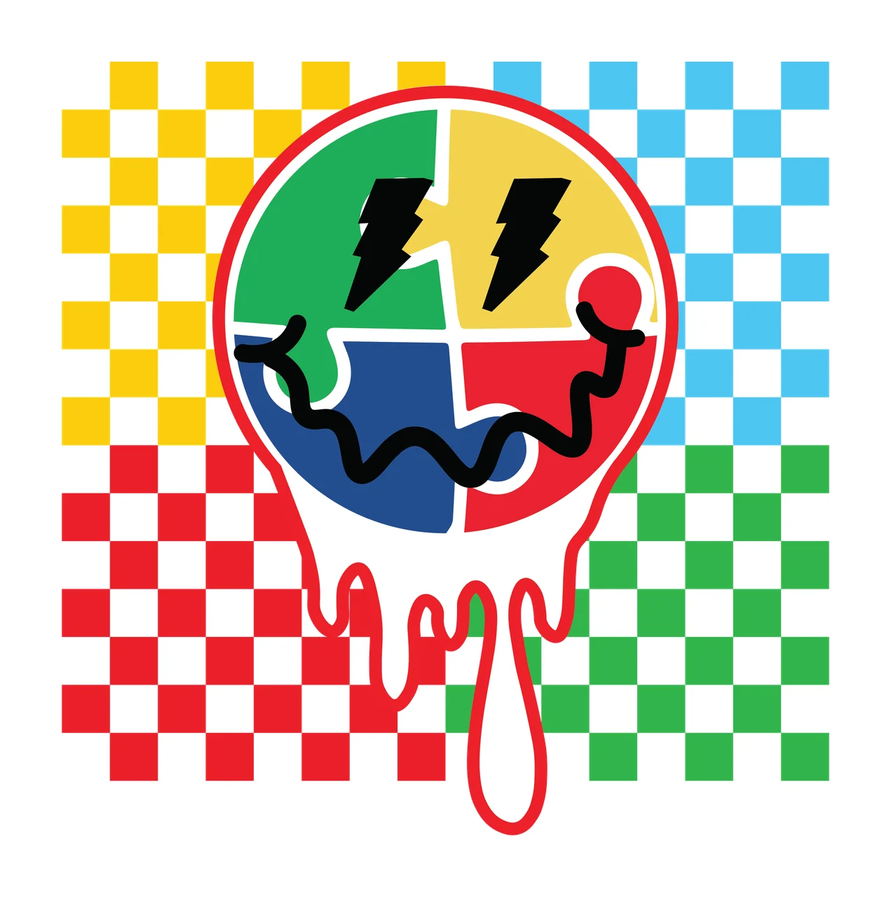 Black Dripping Circle On Checkerboard pattern white and 1 F16 autism
