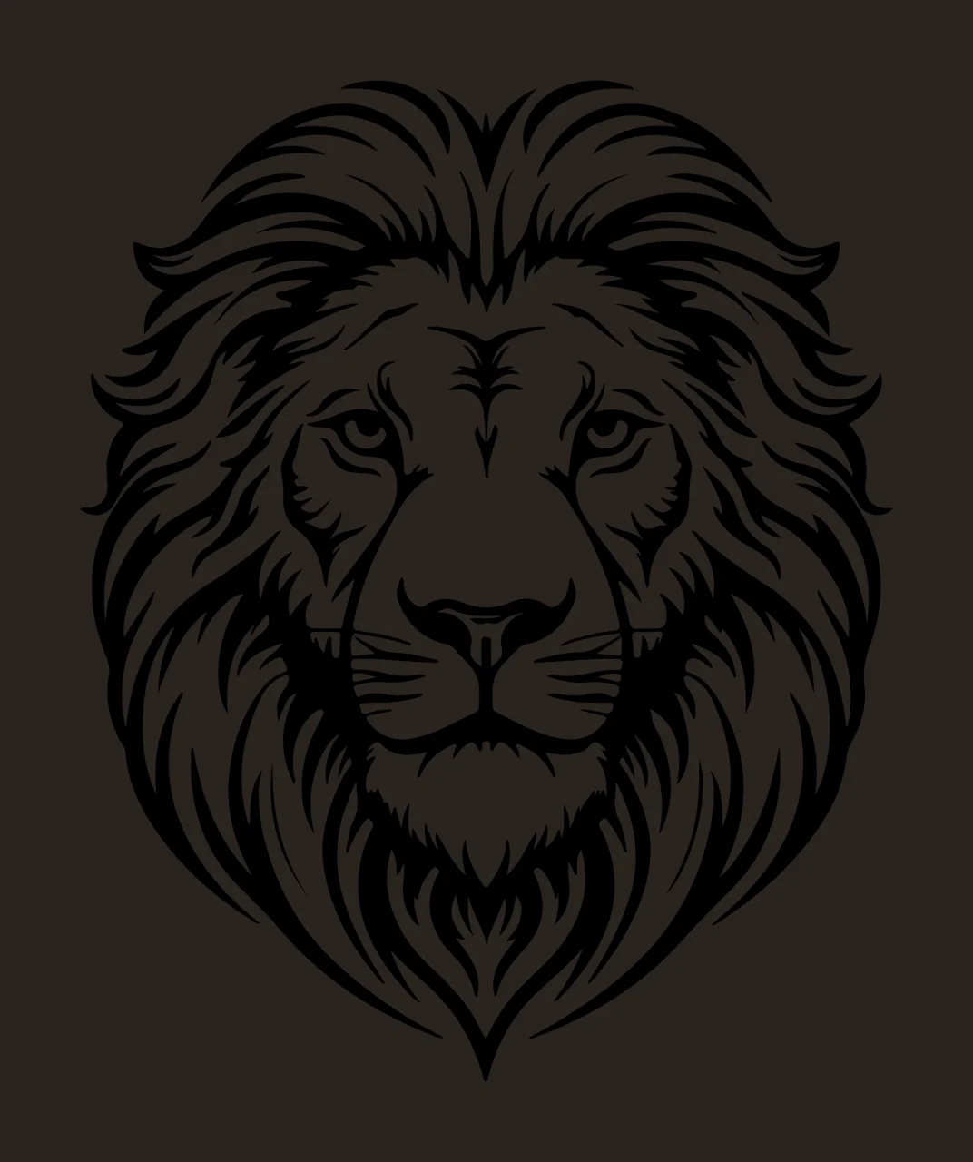 Lion Head Face Front View mane eyes line drawing black plain contrast preview thumbnail