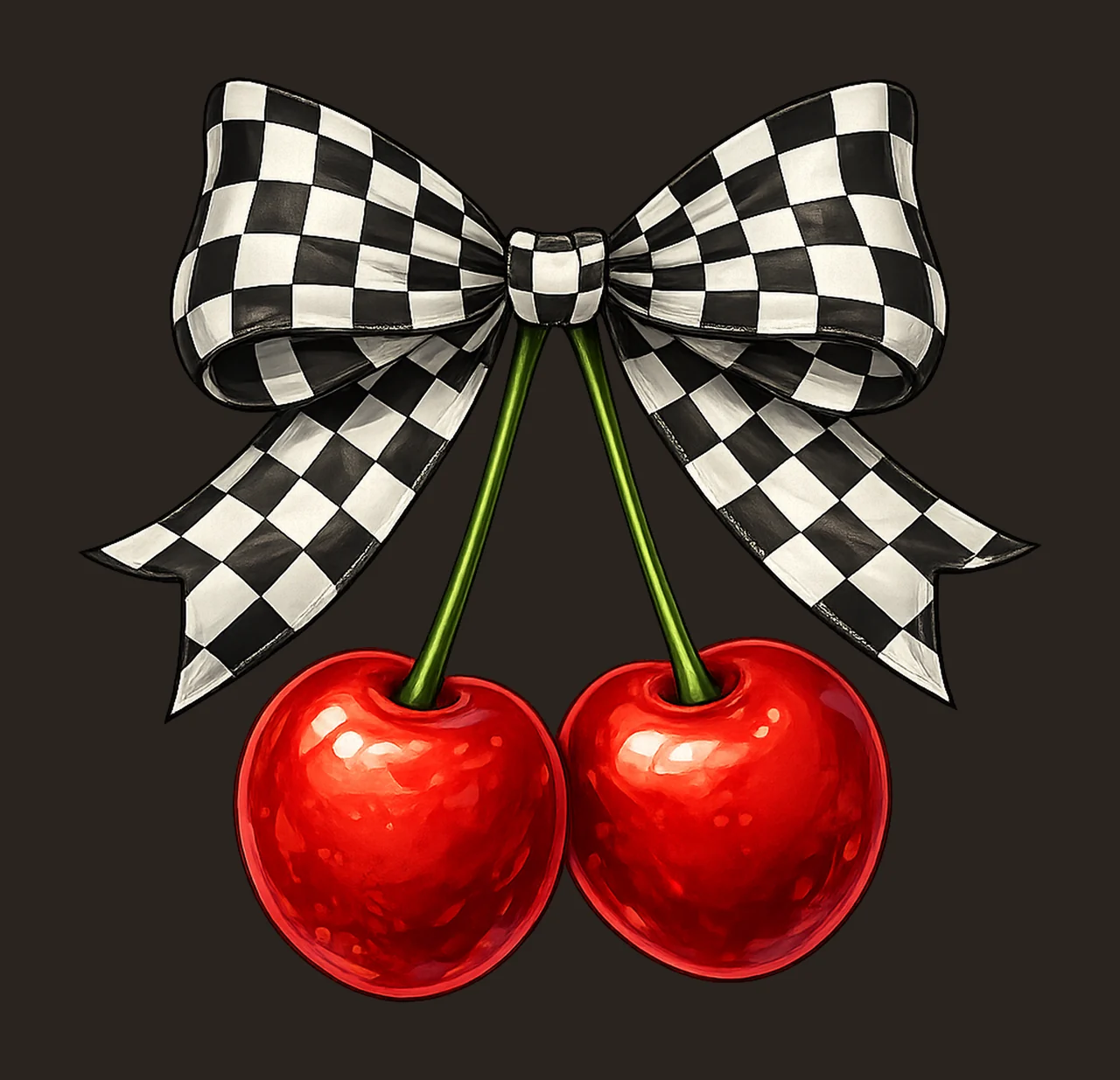 Shimmer Cherry Bow Retro Glitter Cherries with Checkered Bow contrast preview thumbnail