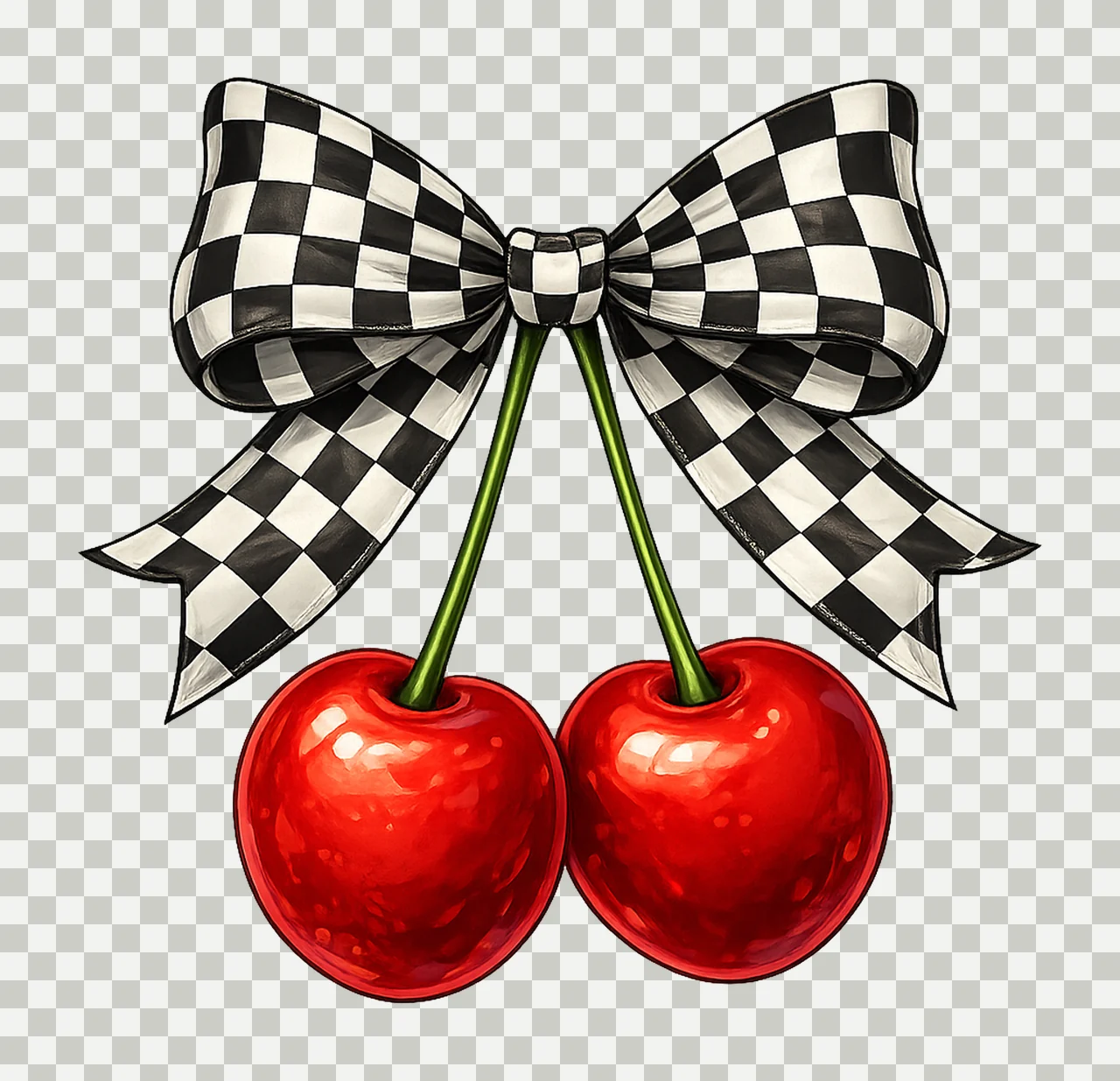 Shimmer Cherry Bow Retro Glitter Cherries with Checkered Bow transparency and detail preview thumbnail