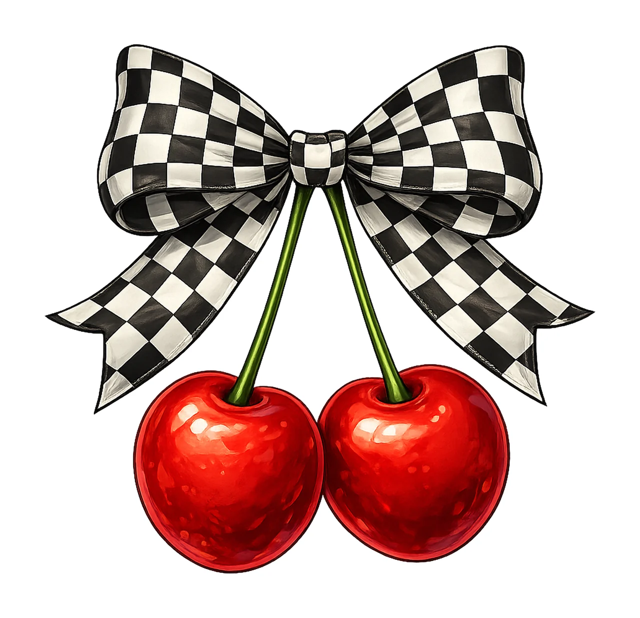 Shimmer Cherry Bow Retro Glitter Cherries with Checkered Bow