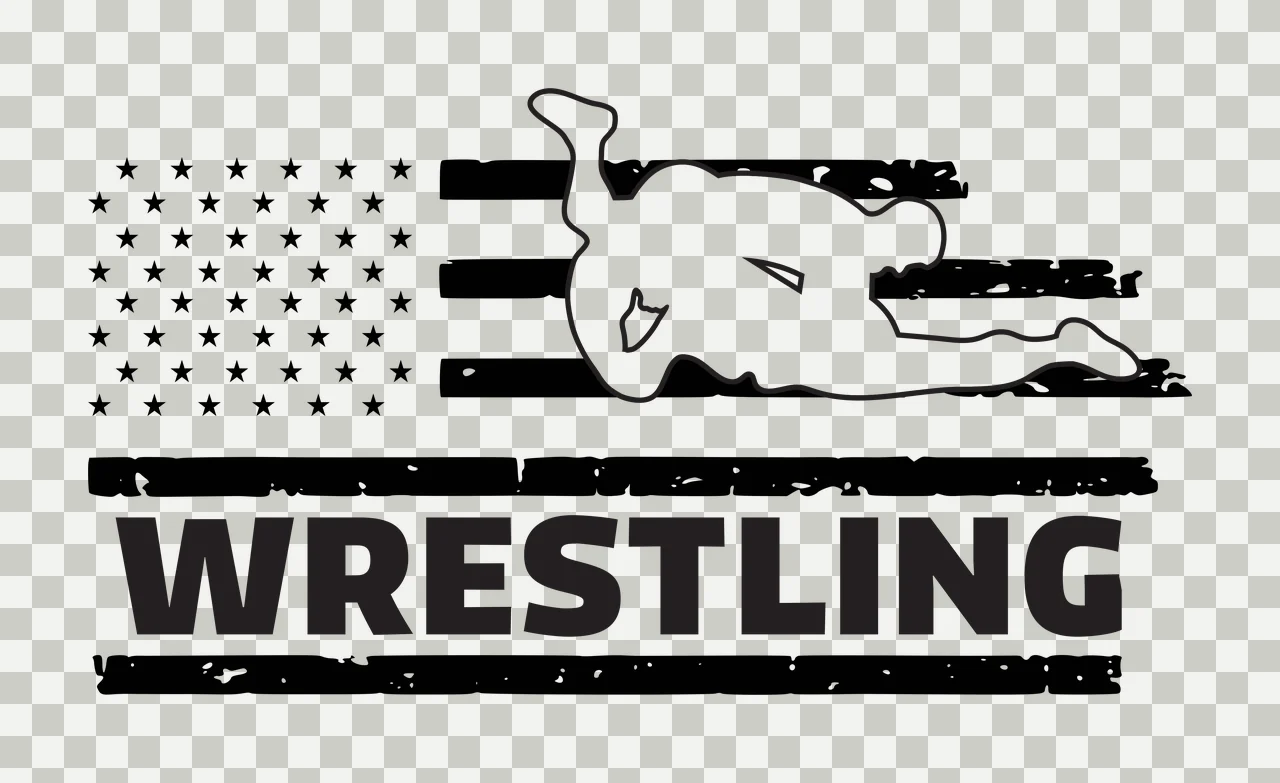 WRESTLING wrestler silhouette Design with American flag stars and stripes, distressed bars and bold typography in black and white transparency and detail preview thumbnail