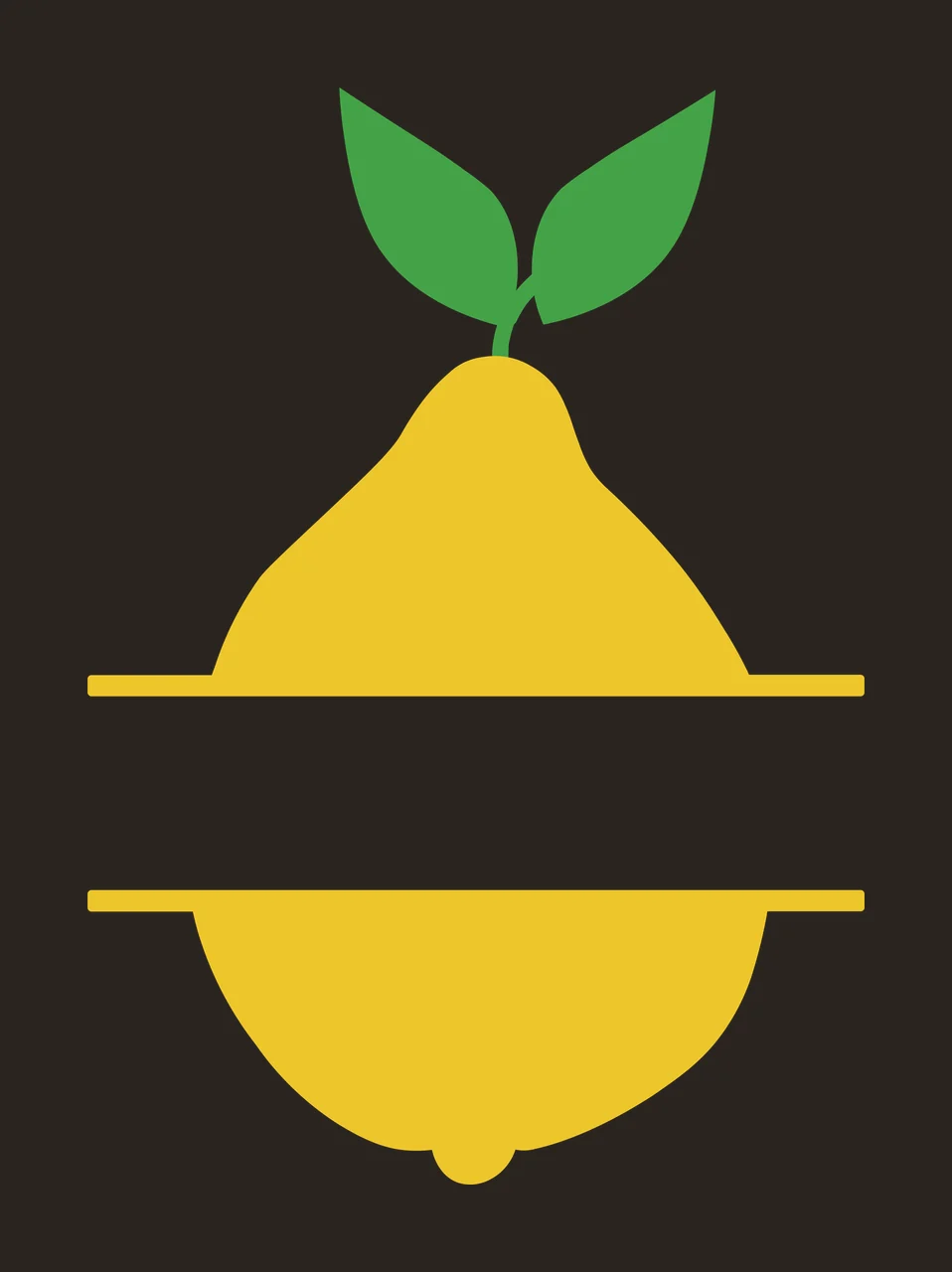 Lemon split frame with yellow lemon, green leaves, horizontal split bar and stem in white contrast preview thumbnail