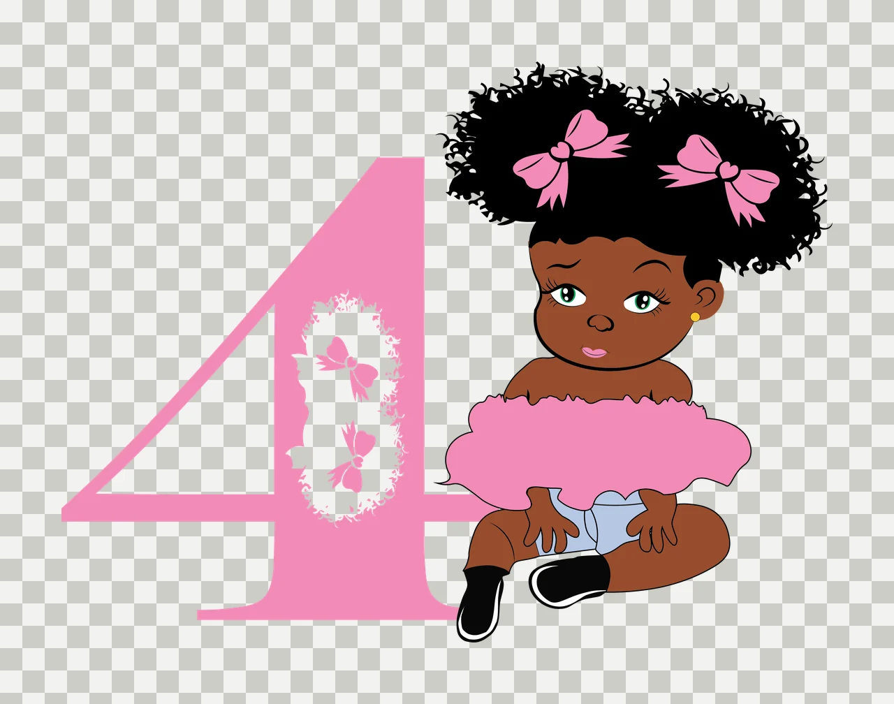 Black 4 Silhouette Of A Curly Haired Figure sitting number four transparency and detail preview thumbnail