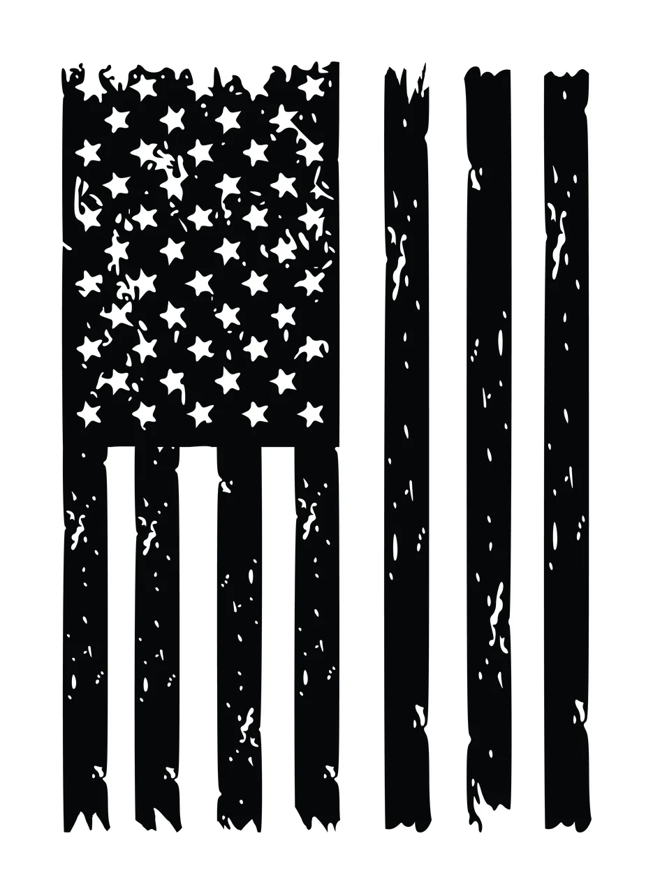 Flag Black Distressed American Vertical Stripes stars white