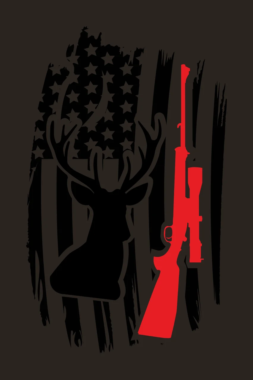 Deer Head With Rifle On Flag stars stripes graphic silhouette contrast preview thumbnail