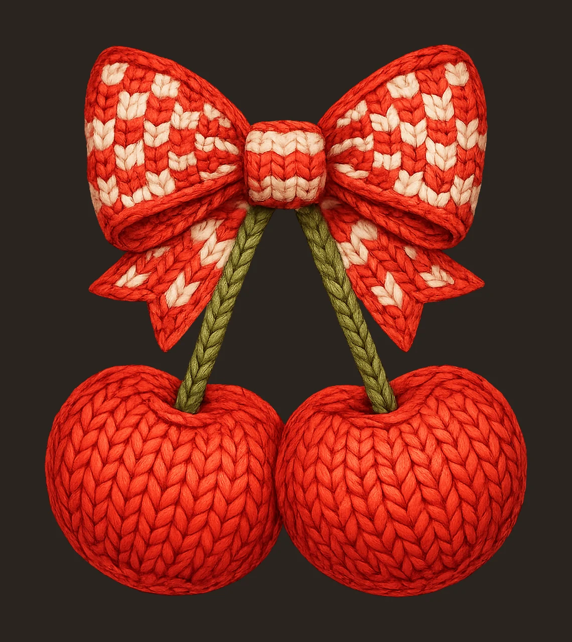 Cherries with Bow Faux Yarn Knitted Fruit Design 300 DPI contrast preview thumbnail