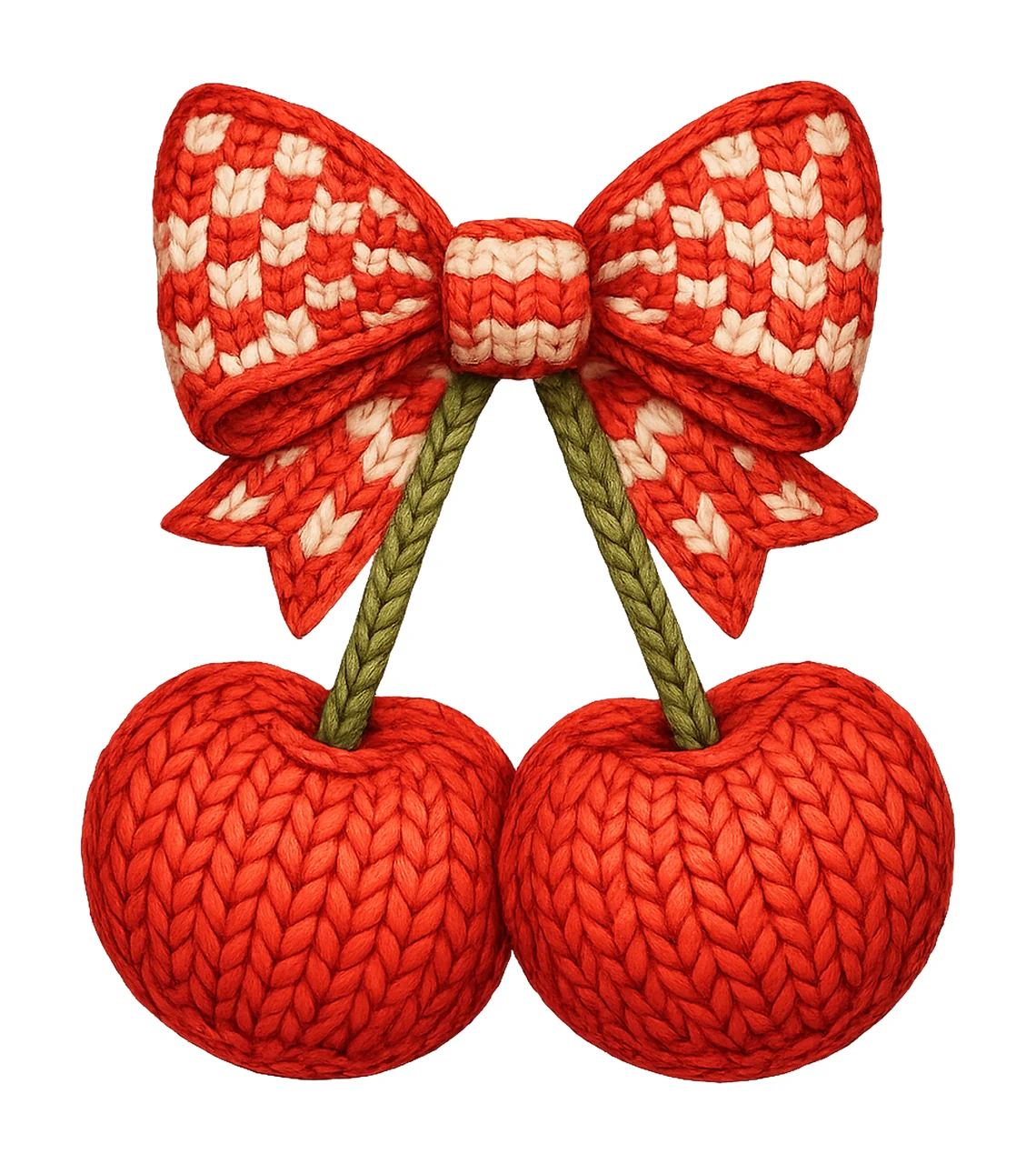 Cherries with Bow Faux Yarn Knitted Fruit Design 300 DPI