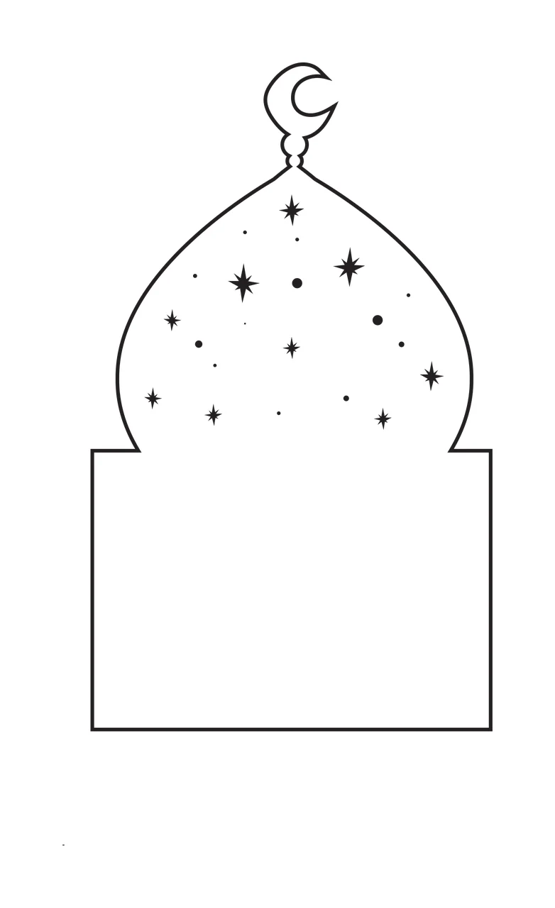 Mosque Dome Architecture Line Art crescent moon stars rectangle