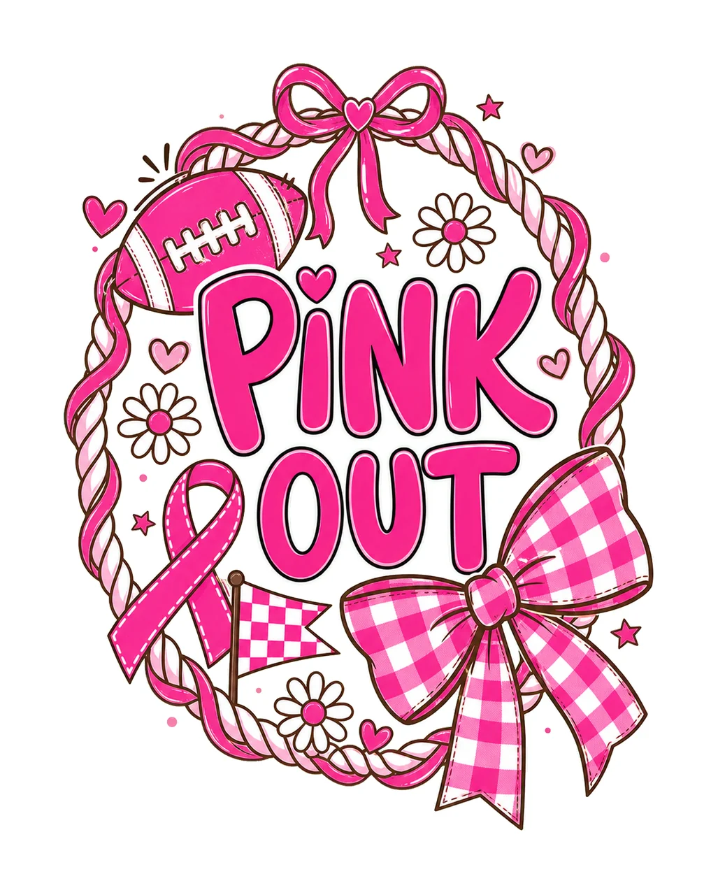 Preppy Football Pink Out Coquette Breast Cancer Variation A