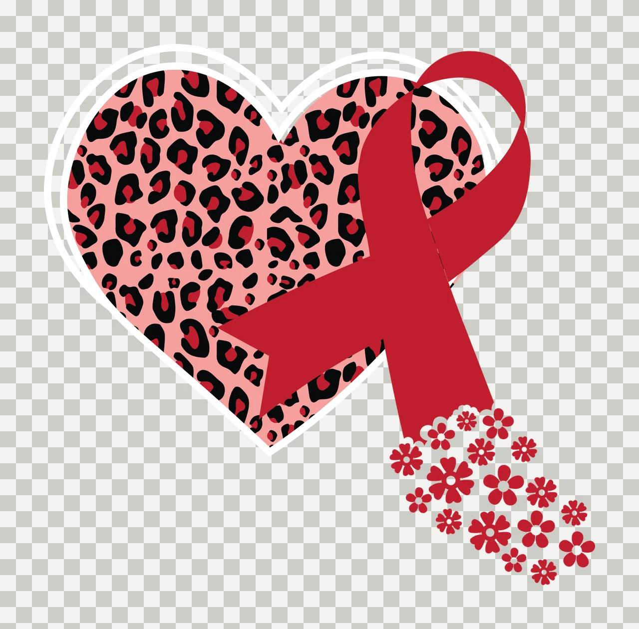 Ribbon Leopard Print Heart flowers black white pattern silhouette transparency and detail preview thumbnail