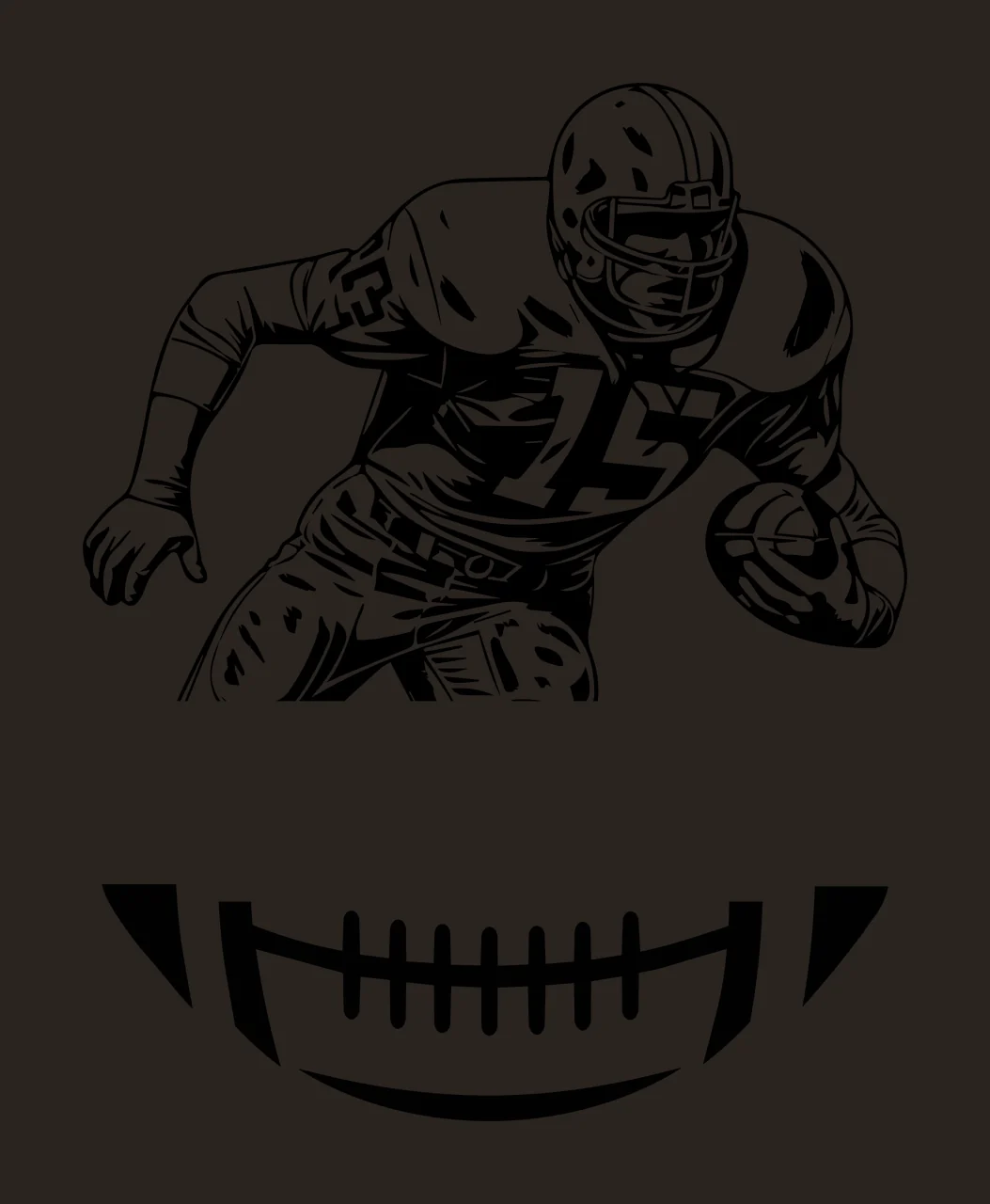 Football Player Sprinting With Ball helmet jersey line drawing contrast preview thumbnail