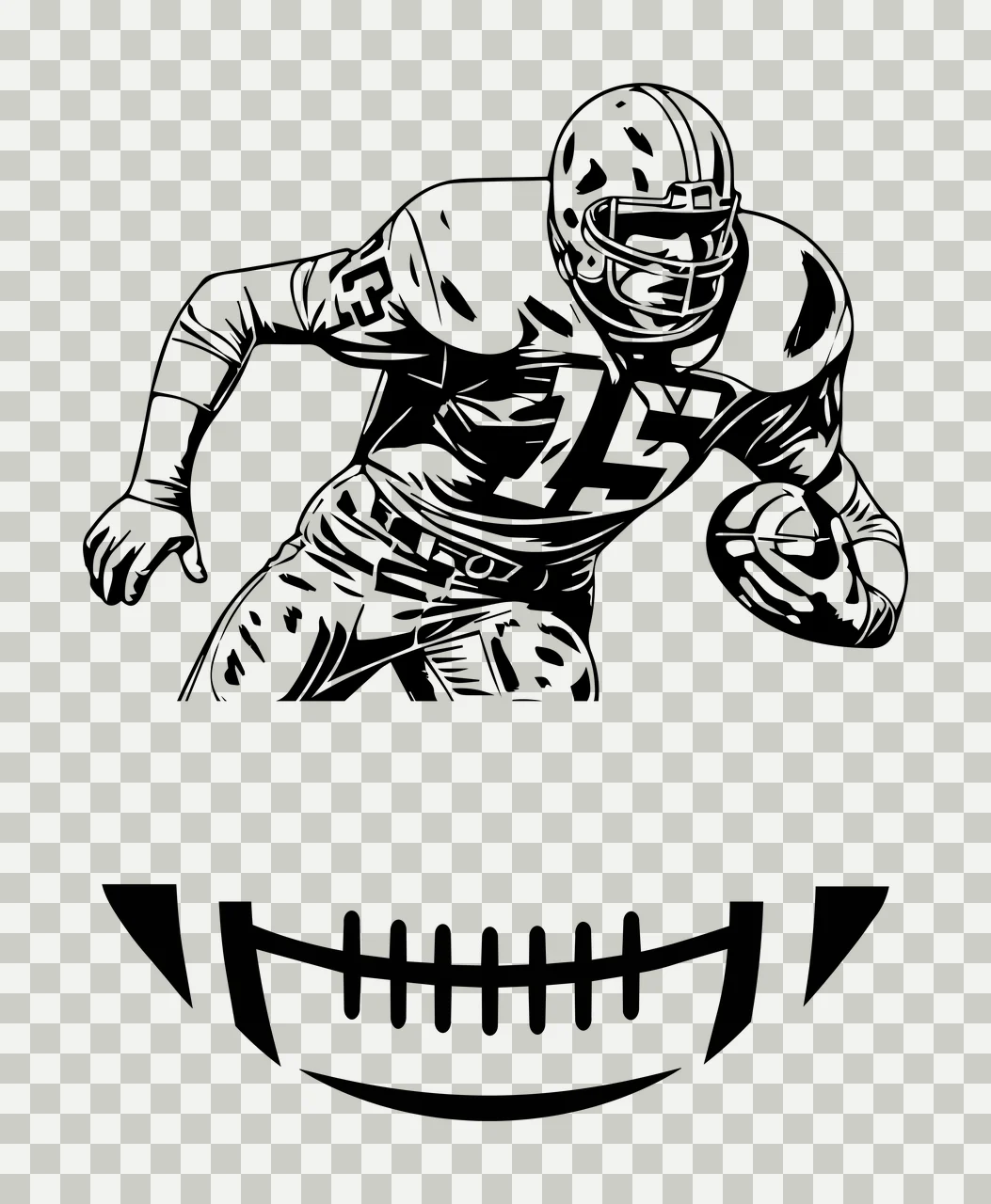 Football Player Sprinting With Ball helmet jersey line drawing transparency and detail preview thumbnail