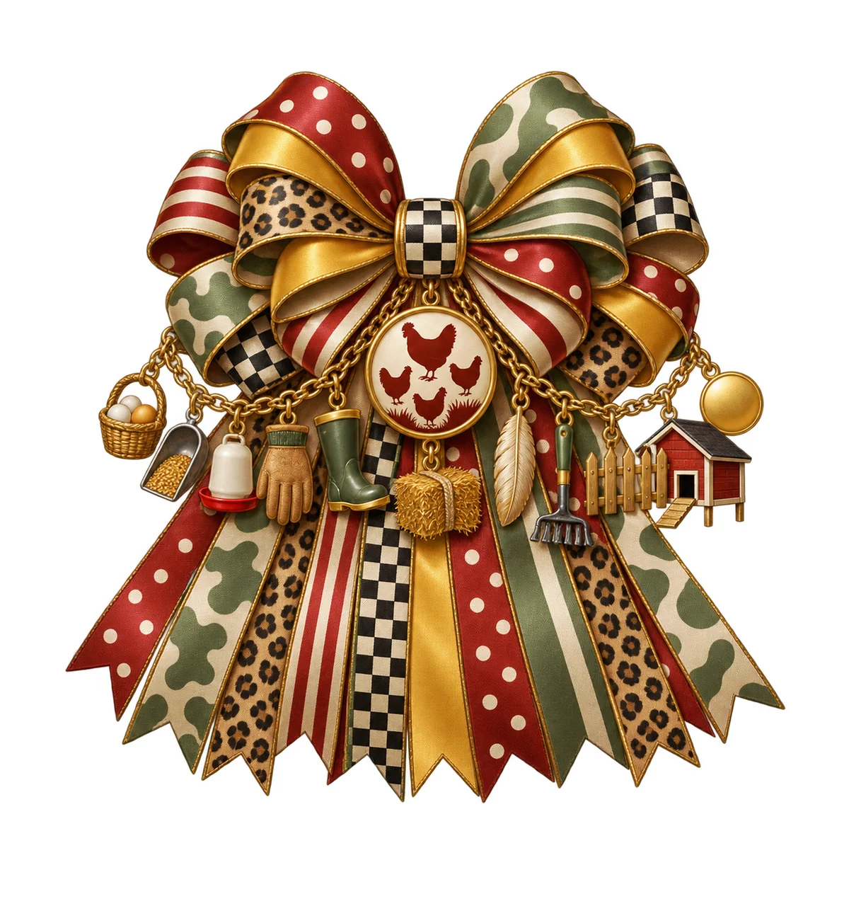 Chicken Keeper Bow Charm PNG, Gold Chain Charms, Transparent Sublimation Design, Digital Download