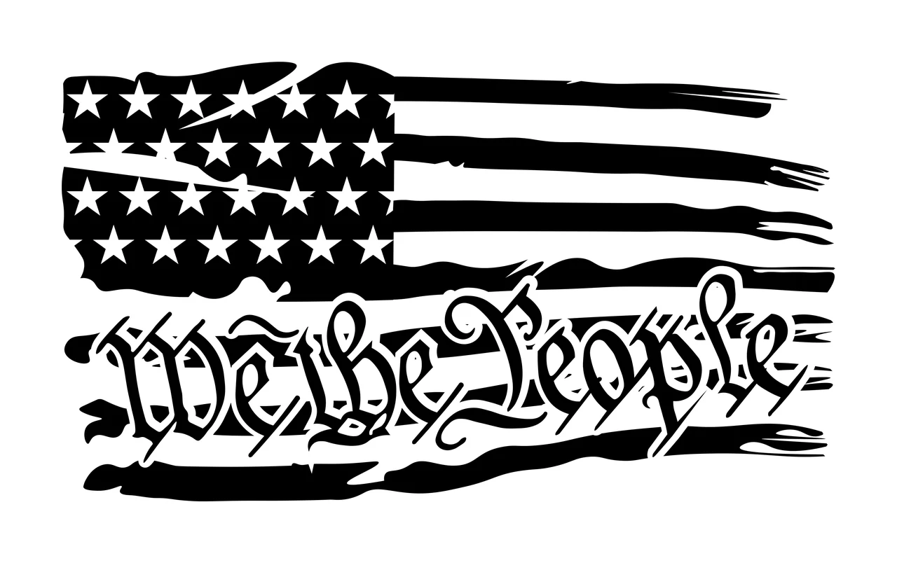 We The People Wavy Flag waving stripes stars brushed black