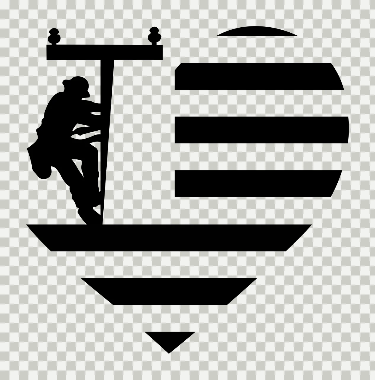 Silhouette Design of utility lineman with utility worker, power pole, hardhat and tool pouch in black and white transparency and detail preview thumbnail