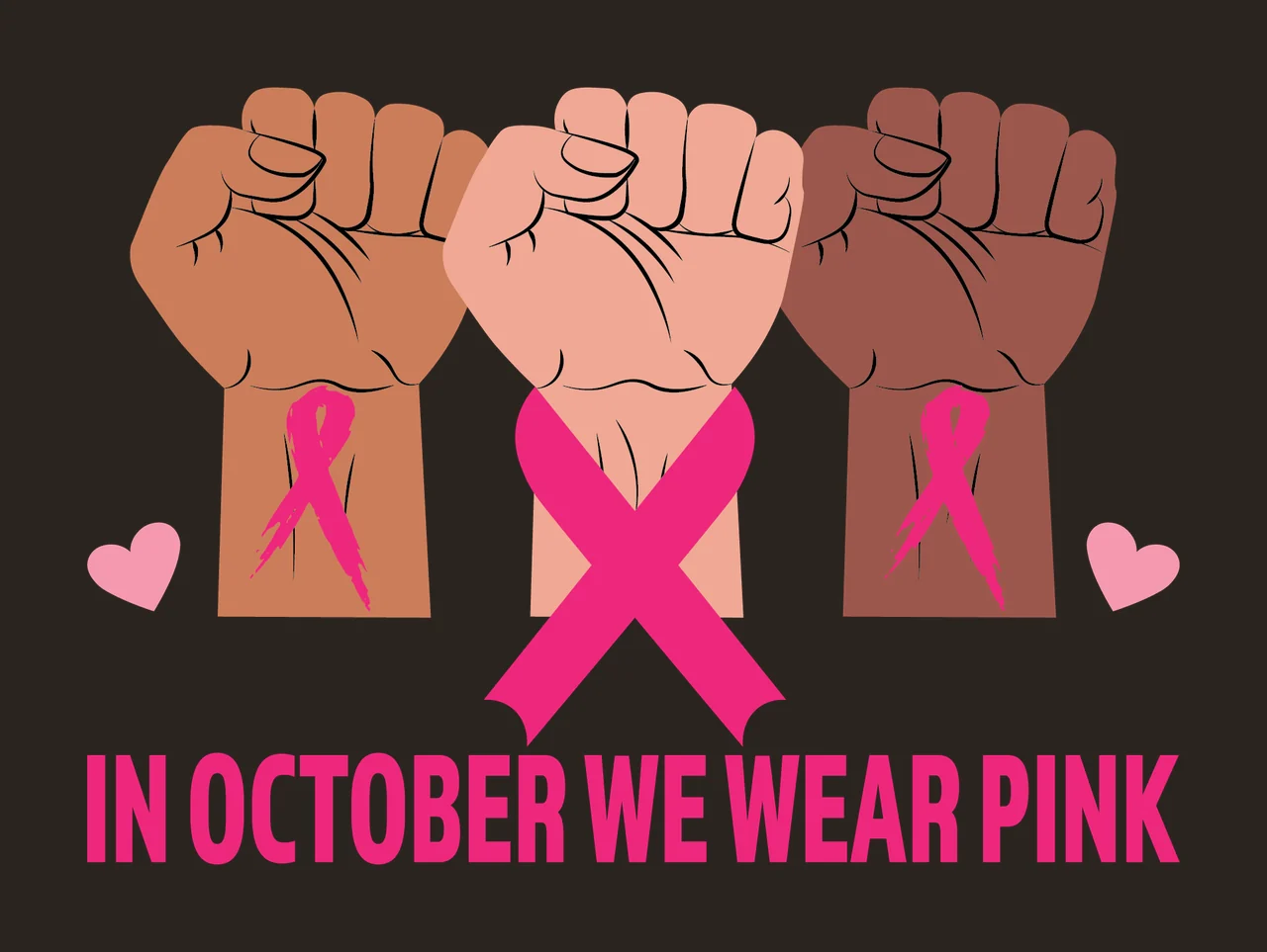 Hands In October We Wear Pink raised fist ribbon heart iconic graphic contrast preview thumbnail