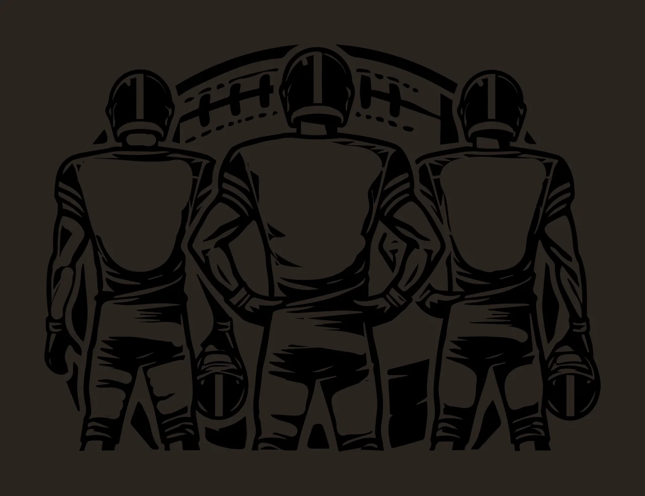 Three Players Football Standing In Line helmets jerseys graphic contrast preview thumbnail