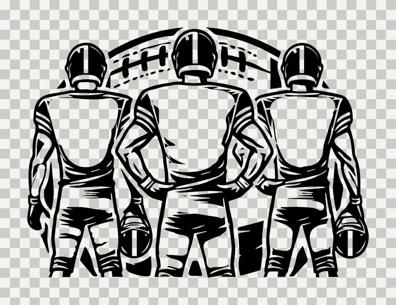 Three Players Football Standing In Line helmets jerseys graphic transparency and detail preview thumbnail