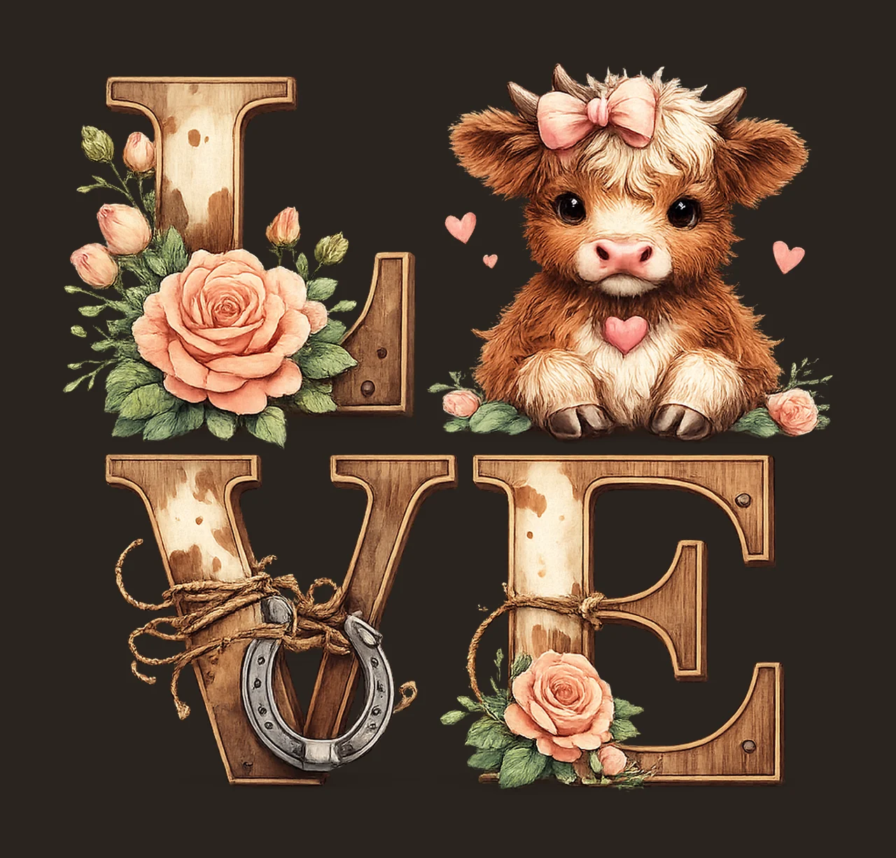 Valentines Day Highland Cow Cute Love Artwork Watercolor Cow contrast preview thumbnail