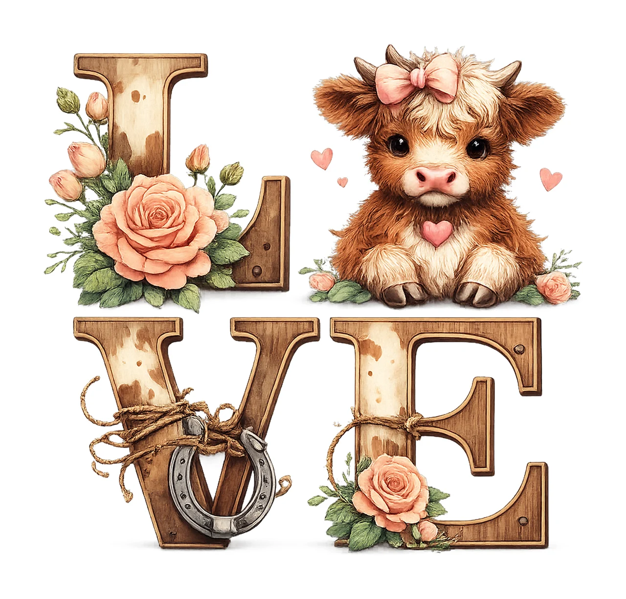 Valentines Day Highland Cow Cute Love Artwork Watercolor Cow