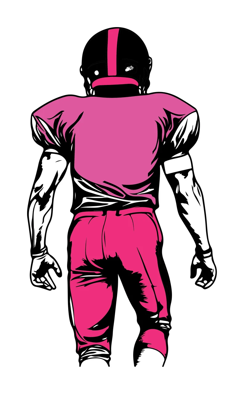 Football Player In Helmet Back View standing jersey pants line drawing