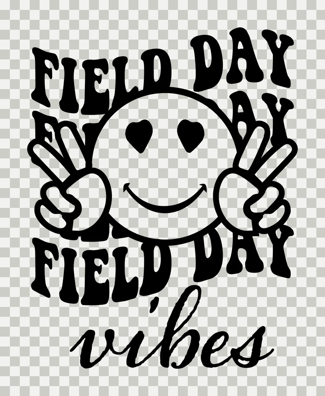 Field With Smiley Face peace sign hearts retro black white transparency and detail preview thumbnail