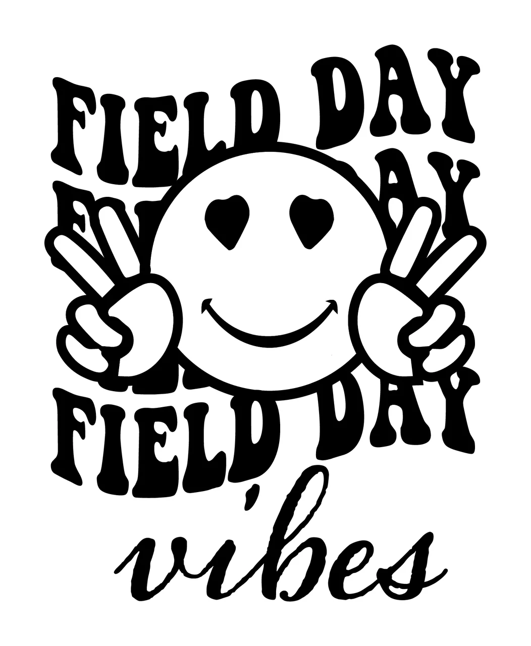 Field With Smiley Face peace sign hearts retro black white