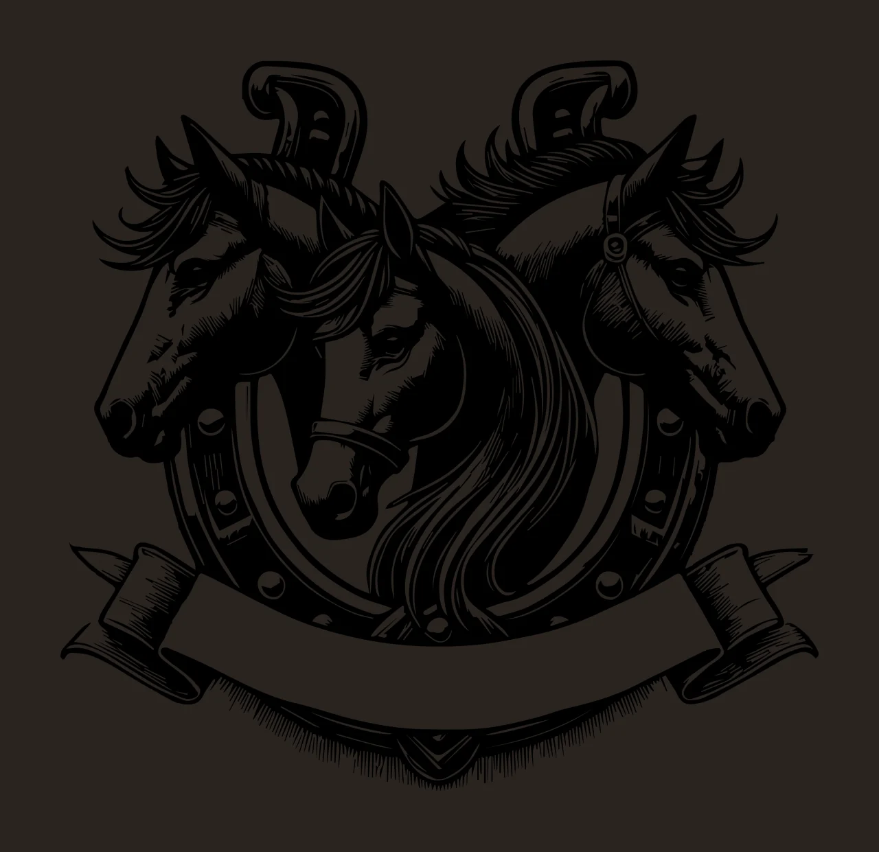 Horse Three Horses Horseshoe Ribbon Emblem Framing heraldic contrast preview thumbnail