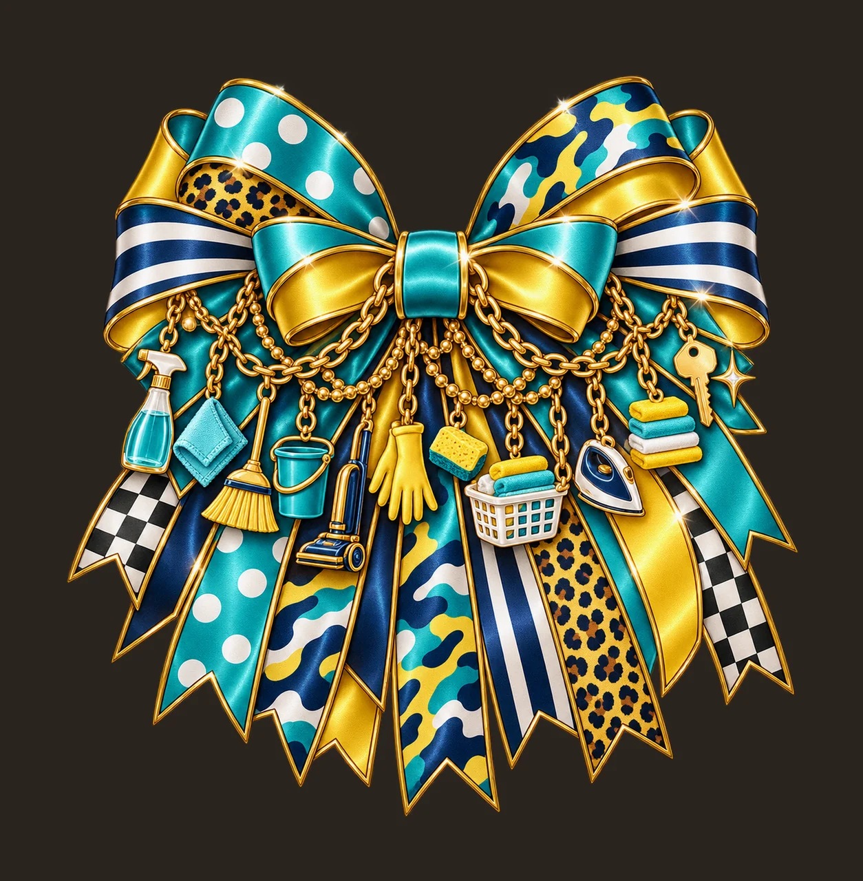 Housekeeper Bow Charm PNG, Gold Chain Charms, Transparent Sublimation Design, Digital Download contrast preview thumbnail
